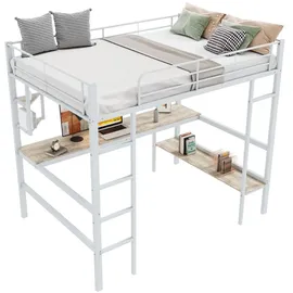 XDOVET Hochbett mit Schreibtisch 90 x 200 cm MDF weiß