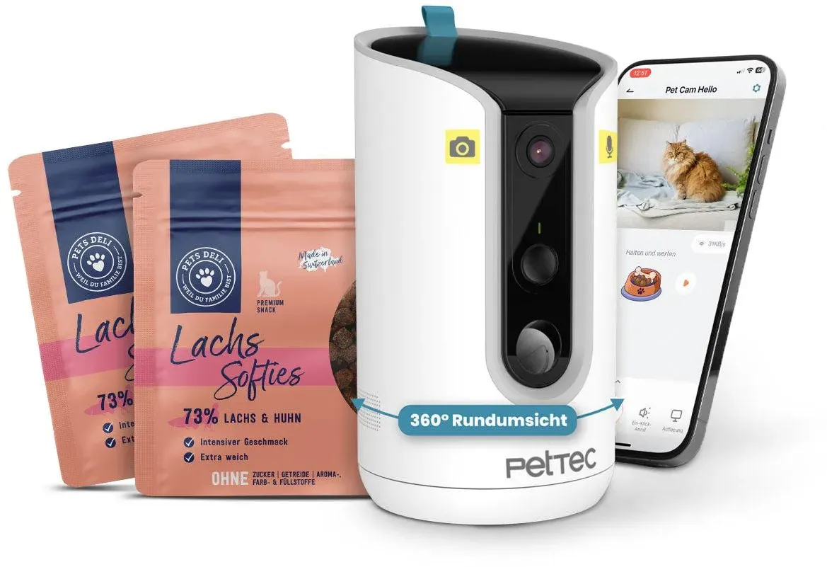 PetTec Hello Cam inkl. Lachs "Softies" - Lachs Softies 2x50g