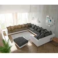 DELIFE Wohnlandschaft Clovis XXL Weiss Schwarz mit Hocker und Armlehne Ottomane Links, Design Wohnlandschaften, Couch Loft, Modulsofa, modular