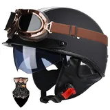 Halbschalenhelm Motorradhelm mit ABS-Schale ECE-zertifizierter Schnellverschluss und abnehmbarem Visier für Erwachsene | Chopper Helm, Mofa Helm Retro, JetHelm Halbhelm für Scooter