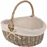 SIDCO Einkaufskorb Weide Bügelkorb grau gefüttert Weidenkorb Flechtkorb Picknickkorb 42x35cm