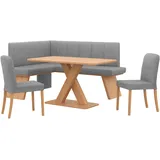OTTO home Eckbankgruppe OTTO HOME "Nina", grau (antarctica, dekor eiche ontario), B:185cm H:88cm T:150cm, FSC-zertifizierter Holzwerkstoff, FSC-zertifiziertes Massivholz, Polyester, Sitzmöbel-Sets, Eckbankgruppe, Sitzgruppe Esszimmer Stühle Tisch und Bank bequem