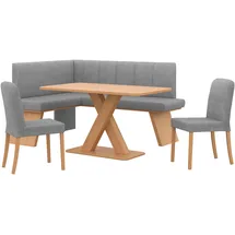 OTTO home Eckbankgruppe OTTO HOME "Nina", grau (antarctica, dekor eiche ontario), B:185cm H:88cm T:150cm, FSC-zertifizierter Holzwerkstoff, FSC-zertifiziertes Massivholz, Polyester, Sitzmöbel-Sets, Eckbankgruppe, Sitzgruppe Esszimmer Stühle Tisch und Bank bequem