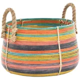 Retro-Design Dekokorb/Tragekorb, Aufbewahrungskorb mit Seil-Griffen/Flechtkorb aus Natur Rattan/Holzkorb, Korb Box Henkel Aufbewahrung (Bunt)