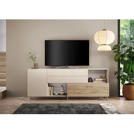 Home Affaire Sideboard HOME AFFAIRE "Monaco in Breite 241 cm, Anrichte mit Tür, Klappe und 2 Schubkästen", weiß (cashmere, eiche cadiz nb), B:241cm H:94cm T:42cm, Sideboards, Sideboard, Stauraumschrank – sanftes Schließen, edles Design, viel Platz