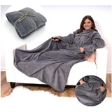heimtexland ® Kuscheldecke Cashmere Feeling Thermodecke TV Decke mit Ärmeln und Tasche Sofadecke Flauschig Weich Wärmend Typ753 Anthrazit