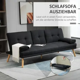 Homcom Schlafsofa, 3-Sitzer Sofa, Schlafcouch mit Klappbarem Tisch, Becherhalter, Bettsofa mit Leinenoptik, Couch Gästebet für Wohnzimmer, Grau