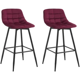 Woltu Barhocker 2er Set Samt Metall 2er Set Bordeaux