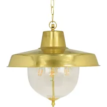 Licht-Erlebnisse Hängeleuchte außen Glas Echt-Messing E27 IP43 Ø 41 cm rund H: max. 96 cm in Messing 4-flammig Maritim - Gold