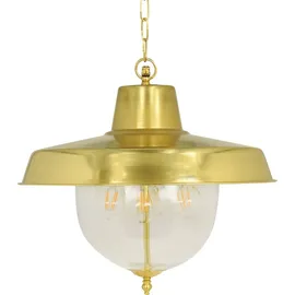 Licht-Erlebnisse Hängeleuchte außen Glas Echt-Messing E27 IP43 Ø 41 cm rund H: max. 96 cm in Messing 4-flammig Maritim - Gold