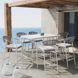 Gartenbarset Allonso Hellgrau Metall/Textil/Glas + Abdeckung