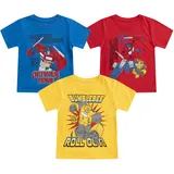 Transformers Hasbro T-Shirt für Jungen, 3-teiliges Crewneck, Blau/Patchwork, 7 - 7