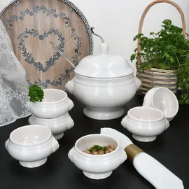 Mambocat 7tlg Set LEO Löwenkopf-Terrine mit & ohne Deckel 2L 0,25L weiß Suppen-Schale