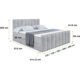 altdecor Boxspringbett mit Matratze Boxbett, Topper, Polsterbett mit Bettkasten OTTA-Z - 200x200 - Grau Monolith