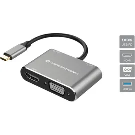 Conceptronic DONN16G 4-in-1 USB 3.2 Gen 1 Dockingstation, HDMI, VGA, USB-A 3.0, 100W USB PD