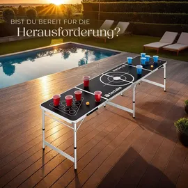 Tectake Bierpongtisch klappbar 60 cm x 240 cm x 70 cm 100 St. Schwarz