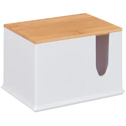 Relaxdays Wattestäbchen Aufbewahrung, Acryl, Bambus, Kosmetik Box mit Deckel, großer Ohrstäbchen Spender Bad, weiß/natur