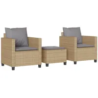 vidaXL 3-tlg. Bistro-Set mit Kissen Beige Poly Rattan