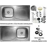 Einbauspüle 86x43,5cm reversible Küchenspüle Edelstahlspüle Spülbecken 1 Becken mit Abtropffläche - Schwarz