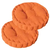 Sitzkissen Rund, 2Er Set Bodenkissen, 40 X 40 Cm Sitzkissen Stuhl, Baumwolle Polsterung Dicke Bodenkissen Yogakissen Haustierbett Sitzpolster Für Den Innen Und Außenbereich Stuhlkissen-Set, Orangerot