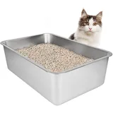 ikitchen Große Katzentoilette Litter Box Katzenklo, Katzen und Kaninchen Metall klo, Niemals Gerüche, Fleckfrei, Rostfrei, Antihaft Glatte Oberfläche, Anti-Rutsch Gummiboden