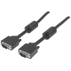 Manhattan VGA Monitor Cable (with Ferrite Cores), 3m, Black, Male to Male, HD15,