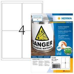 HERMA 9539, Weiß, Rechteck, A4, Polyethylen, Matte, Laser