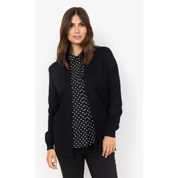 Longstrickjacke SOYACONCEPT "SC-DOLLIE 759", Damen, Gr. S, schwarz (9999 schwarz), Strick, Obermaterial: 75% Viskose, 25% Nylon, unifarben, modisch, tiefer V-Ausschnitt, Langarm, Strickjacken