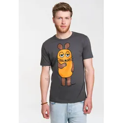 T-Shirt LOGOSHIRT "Die Sendung mit der Maus - Maus", Herren, Gr. XS, grau, 100% Baumwolle, bedruckt, casual, normal, Rundhals, Kurzarm, Shirts, mit Die Sendung mit der Maus-Print