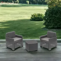 Outdoor-Lounge-Set Laigueglia, Gartenkomposition mit 2 Sesseln und 1 Aufbewahrungstisch, Rattan-Effekt mit Kissen, 100 % Italy, Anthrazit - Grau