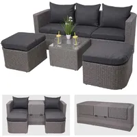 Mendler 3in1-Garnitur HWC-J37, Garten-/Lounge-Set Sonneninsel, Spun Poly Poly-Rattan MVG ~ grau, Kissen anthrazit