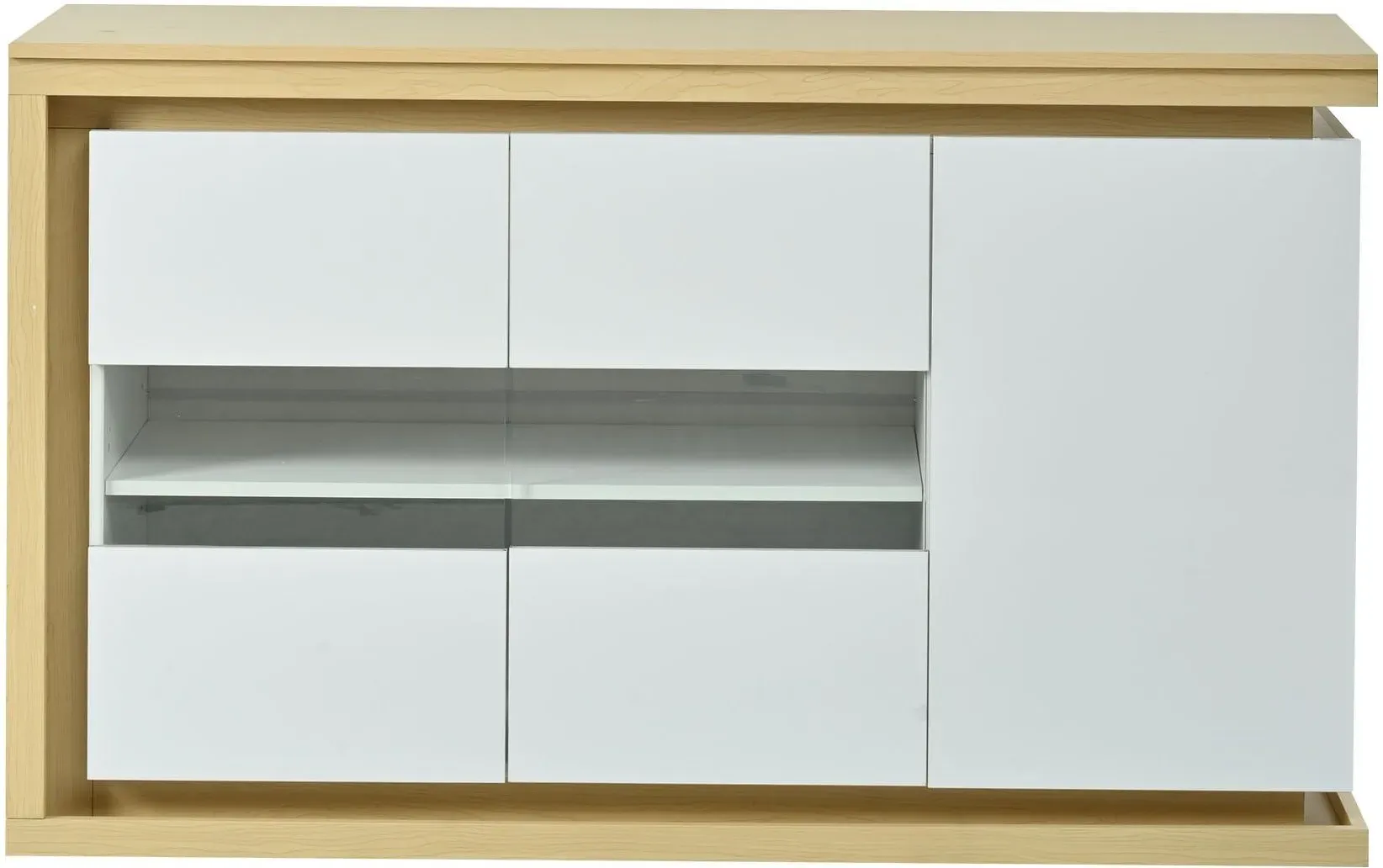 Modernes Sideboard, 3 Türen mit 4 verstellbaren Ablagefächern, 140x40x84 cm, Weiß