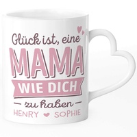 SpecialMe® Tasse personalisiertes Geschenk Spruch Glück ist einen Papa-Mama wie dich zu haben anpassbare Namen Herz-Henkel Mama - mit Namen weiß Herz-Tasse