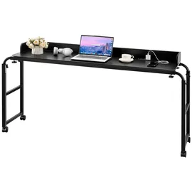 Vevor Überbetttisch mobiler Betttisch mit 4 Rollen und Steckdose, höhenverstellbarer Laptop-Rolltisch, Tragbarer Spanplatten-Überbetttisch - Schwarz