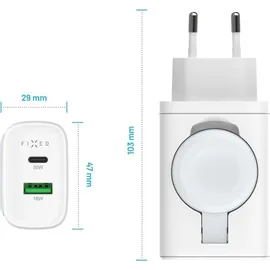 FIXED Ladegerät Fixed Power Socket USB-C / USB-A / Apple Watch 33W, Weiß