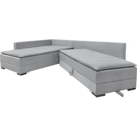 Home Affaire Ecksofa HOME AFFAIRE "Night & Day L-Form, B: 321 cm, mit Dauer-Schlaffunktion 180x200 cm", grau (hellgrau), B:321cm T:218cm, 100% Polyester, Sofas, Ecksofa, Bettfunktion, Bettkasten, Topper & 3 Zierkissen, Boxspringbett in Cord