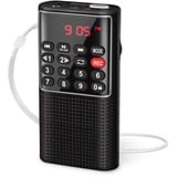 PRUNUS J-328 Taschenradio FM/UKW, Digital Radio Klein mit Rekorder, Kofferradio Mini Radio mit Akku Wiederaufladbarer, SD/TF/AUX MP3-Walkman Fm Radio, Tastensperre zum Joggen, Wandern, Reisen(Schwarz)