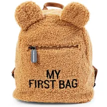 Childhome CHILDHOME, Rucksack für Kinder, Baby, Schule, Kindergarten, Krippe, zwei Fächer, geeignet für Lunchbag/Flasche, abnehmbare Sicherheitsschnalle, wasserabweisend, My First Bag, Teddy beige