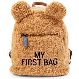 Childhome CHILDHOME, Rucksack für Kinder, Baby, Schule, Kindergarten, Krippe, zwei Fächer, geeignet für Lunchbag/Flasche, abnehmbare Sicherheitsschnalle, wasserabweisend, My First Bag, Teddy beige