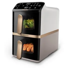 Philips 4000 Series Airfryer mit zwei aufeinander gestapelten Körben Schwarz/Gold/Grau