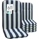 Beo Hochlehner Auflagen Waschbar Capri | Made in EU nach Öko-Tex Standard | Atmungsaktive und UV-beständige Gartenstuhlauflagen Hochlehner mit Halteband | Blau-Weiß gestreifte Auflagen Hochlehner