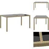 Vidaxl - Gartentisch 150x90x75 cm Hartglas und Poly Rattan Beige - Gartentisch - Outdoor-Tisch - Polyrattan Tisch - Gartenmöbel - Balkonmöbel