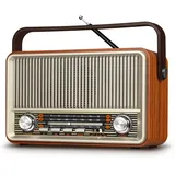 PRUNUS J-120 AM/FM/SW Retro Radio Klein, Kofferradio mit 1800mAh Akku, oder AC-Strom, Küchenradio Nostalgie Radio mit Bluetooth, Unterstützt USB/TF/AUX, Einfaches Radio für Senioren.[Hellgold]