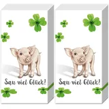 20 Taschentücher (2x 10) Sau viel Glück | Schwein | Kleeblatt | Prüfung | Silvester