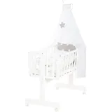 roba Babywiege Little Stars 40 x 90 cm aus Holz - Stubenwagen & Wiege - Bett-Set komplett mit Feststellfunktion & textiler Ausstattung - Weiß/Grau
