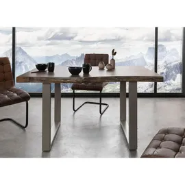 Massivmoebel24 Baumtisch 140 x 77 x 90 cm grau/silber