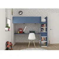 Kinder-Hochbett in Rauchblau und Mattweiß mit Schreibtisch - Florida