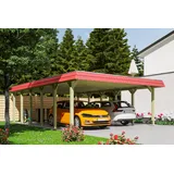 SKANHOLZ Spreewald Walmdach Doppelcarport aus Nadelholz 5,85 x 8,93 m rote Blende unbehandelt