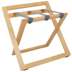 Kofferständer WOOD aus Holz mit Rückwand Buche Natur  mit Riemen Leder Grau