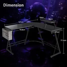 luxuskollektion Gaming Tisch L Form mit Monitorständer, Schwarz, 127 x 127 cm